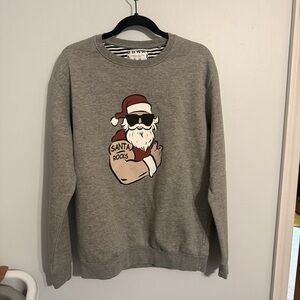 Denim & Flower Gray Santa Rocks Crewneck Sweatshirt XL Extra Large